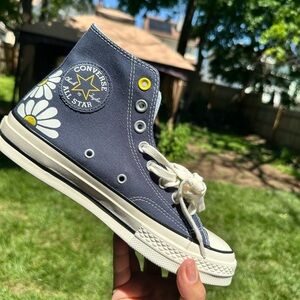 Converse All Star Blue High-Top Sneakers with Daisy Design